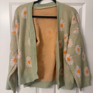Daisy Patterned Green Cardigan